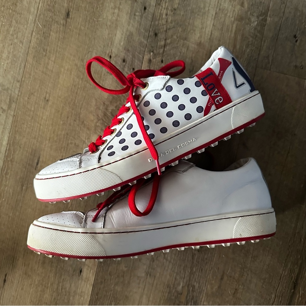 Duca Del Cosma Esti Golf Shoe Leather Sneakers White/Red - Picture 5 of 10